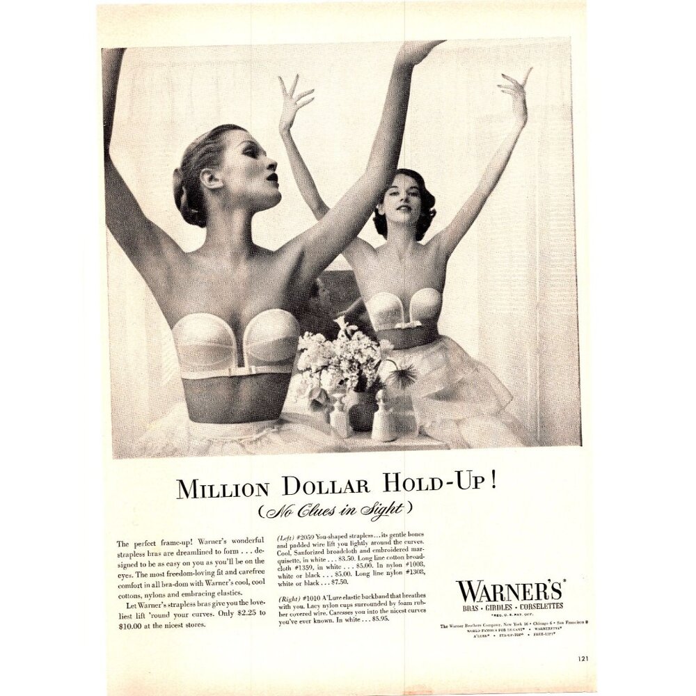 1952 Warner's Strapless Bra Vintage Print Ad Women Dressing Room 50s Wall Art